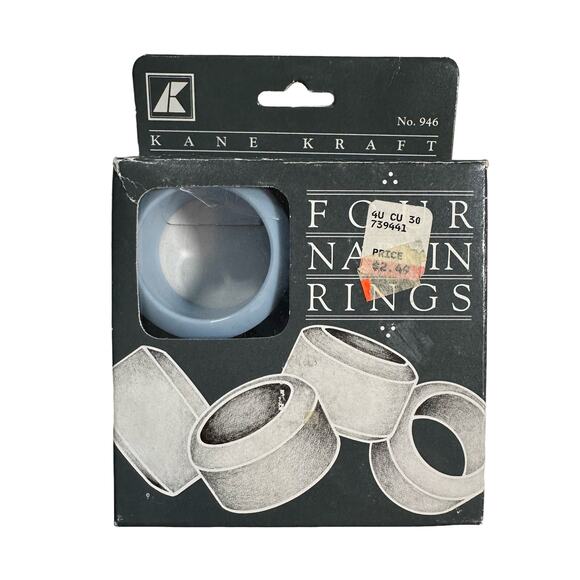 3/$20 Kane Kraft VTG New In Box NOS Light Blue Set Of 4 Plastic Napkin Rings - Picture 1 of 3